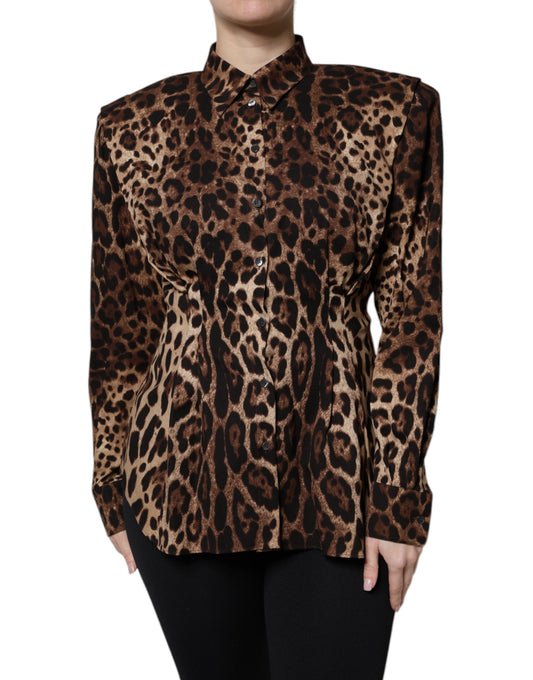 Dolce & Gabbana Brown Leopard Silk Button Down Coat Jacket