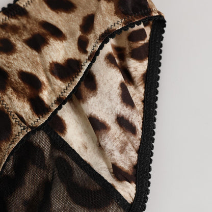 Dolce & Gabbana Brown Leopard Silk Mid Waist Panty Underwear