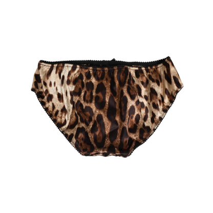 Dolce & Gabbana Brown Leopard Silk Mid Waist Panty Underwear