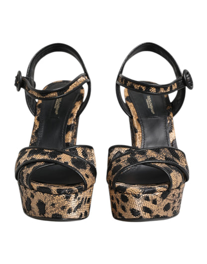 Dolce & Gabbana Brown Leopard Wedges Ankle Strap Sandals Shoes