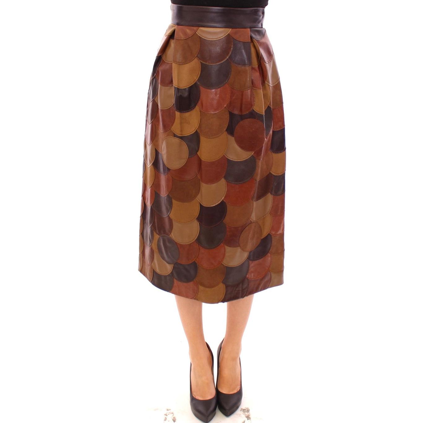 Dolce & Gabbana Brown Patchwork Leather Straight Skirt