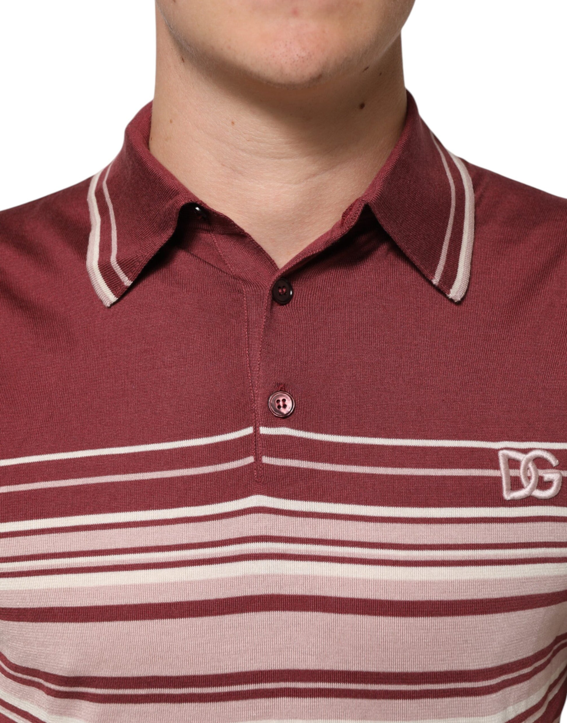 Dolce & Gabbana Cotton Burgundy Striped DG Logo Polo T-shirt