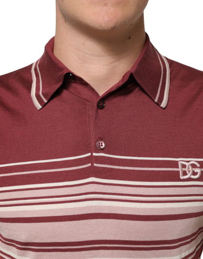 Dolce & Gabbana Cotton Burgundy Striped DG Logo Polo T-shirt