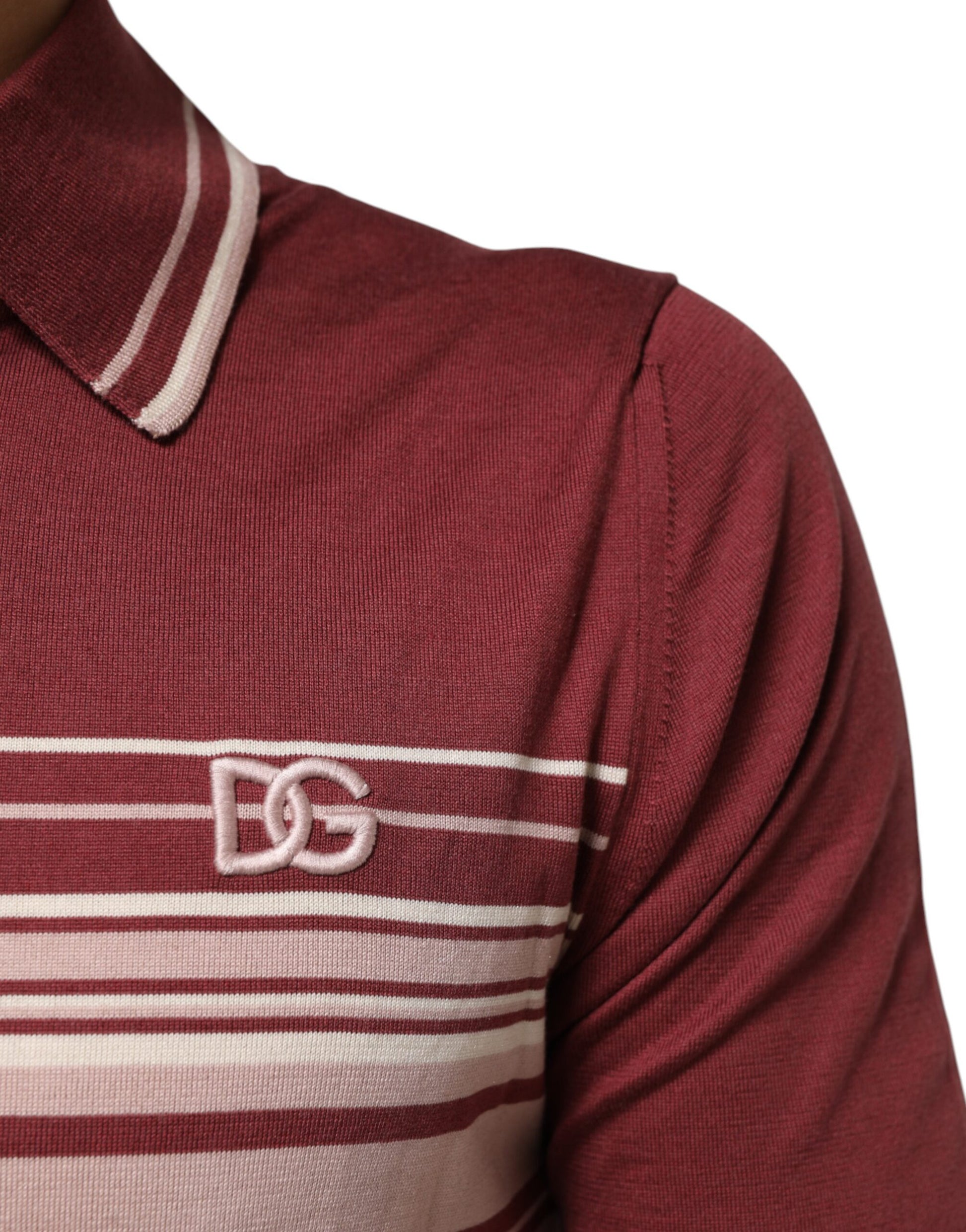 Dolce & Gabbana Cotton Burgundy Striped DG Logo Polo T-shirt