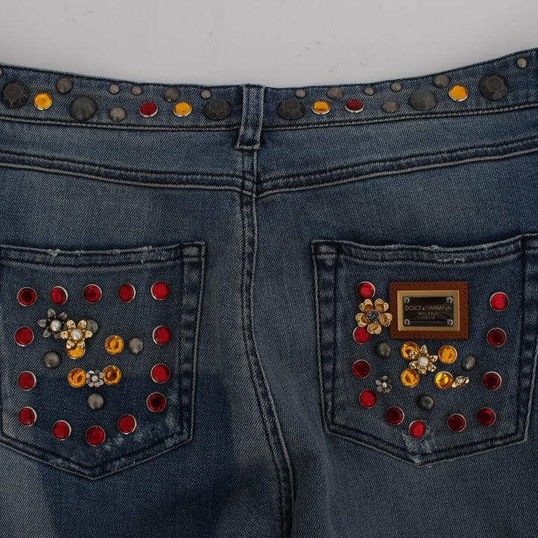 Dolce & Gabbana Crystal Roses Heart Embellished Jeans
