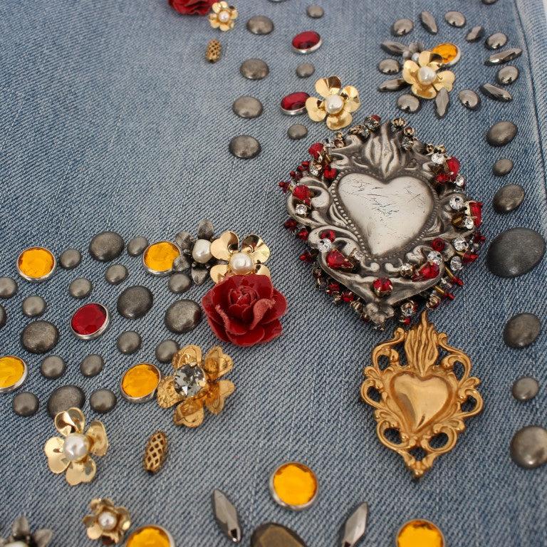Dolce & Gabbana Crystal Roses Heart Embellished Jeans