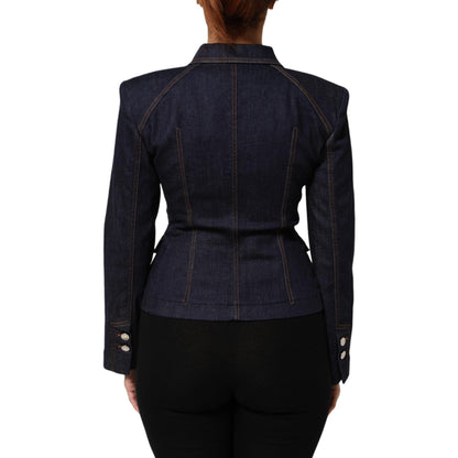 Dolce & Gabbana Dark Blue Cotton Collared Denim Coat Jacket