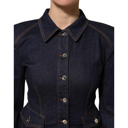 Dolce & Gabbana Dark Blue Cotton Collared Denim Coat Jacket