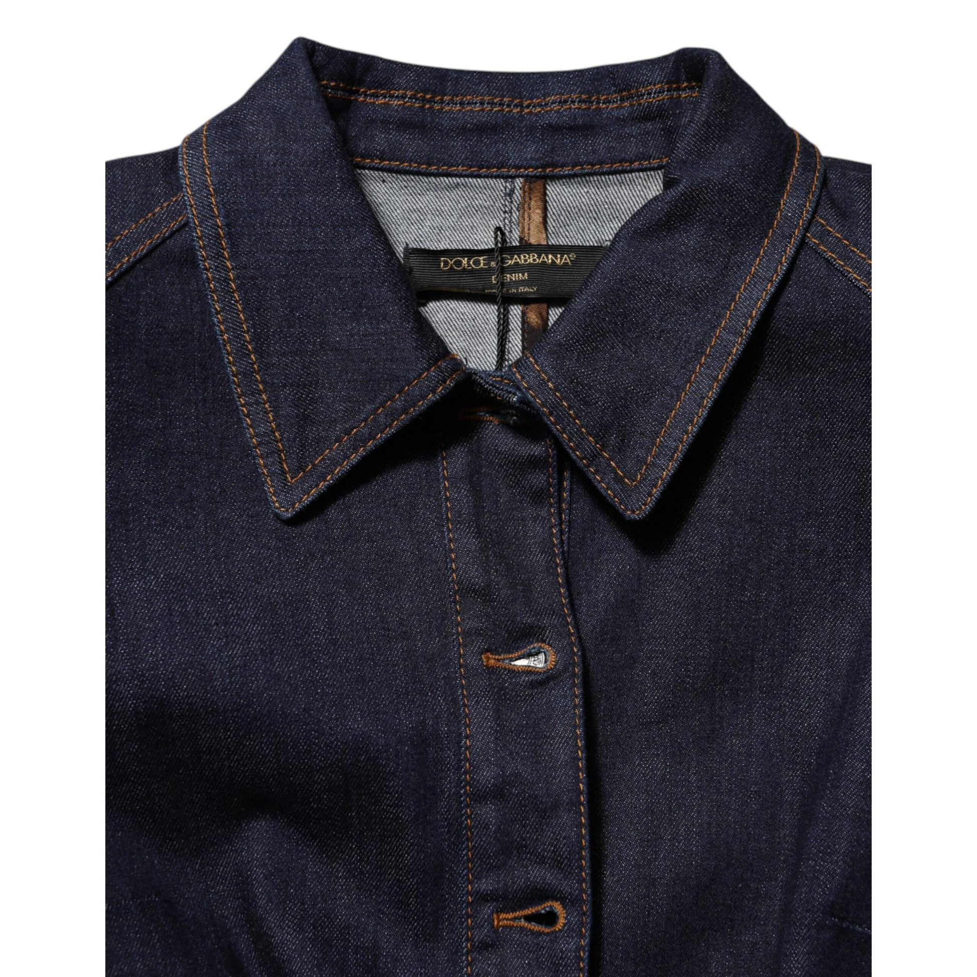 Dolce & Gabbana Dark Blue Cotton Collared Denim Coat Jacket