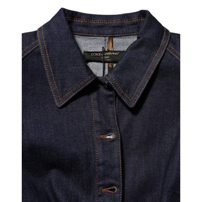 Dolce & Gabbana Dark Blue Cotton Collared Denim Coat Jacket