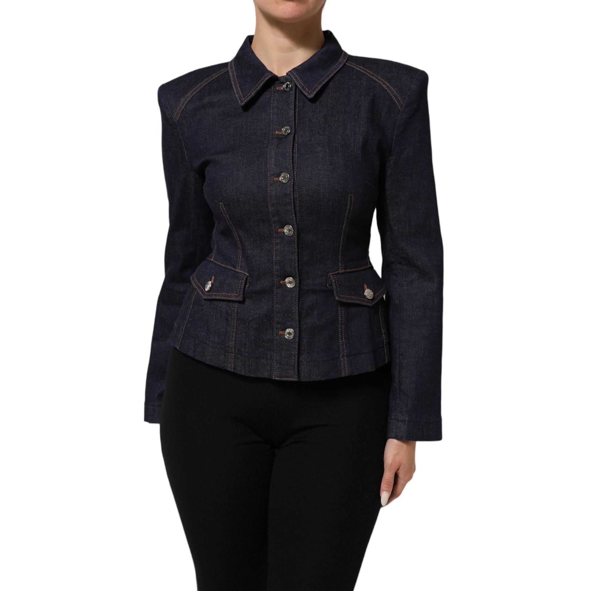 Dolce & Gabbana Dark Blue Cotton Collared Denim Coat Jacket