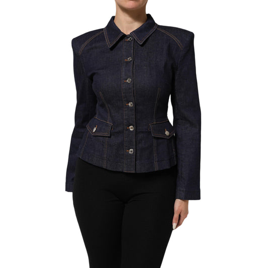 Dolce & Gabbana Dark Blue Cotton Collared Denim Coat Jacket