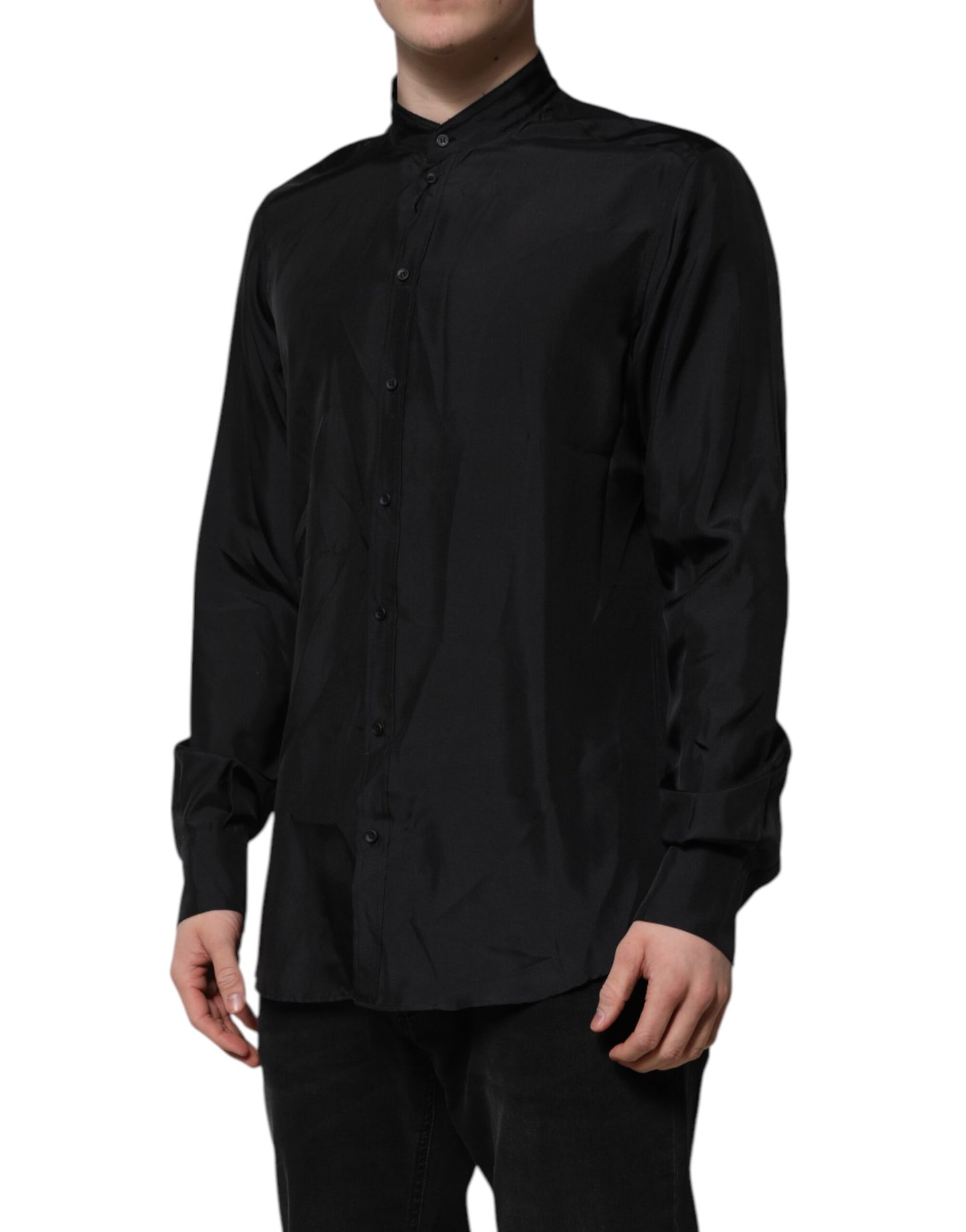 Dolce & Gabbana Dark Blue Silk MARTINI Men Formal Dress Shirt