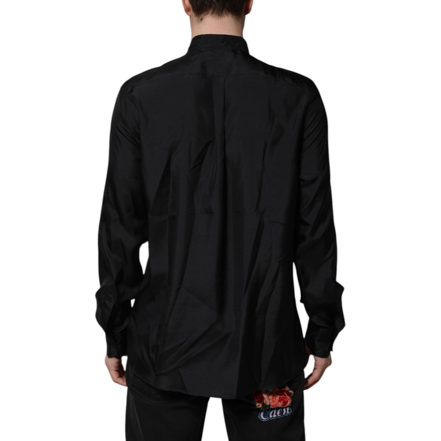 Dolce & Gabbana Dark Blue Silk MARTINI Men Formal Dress Shirt