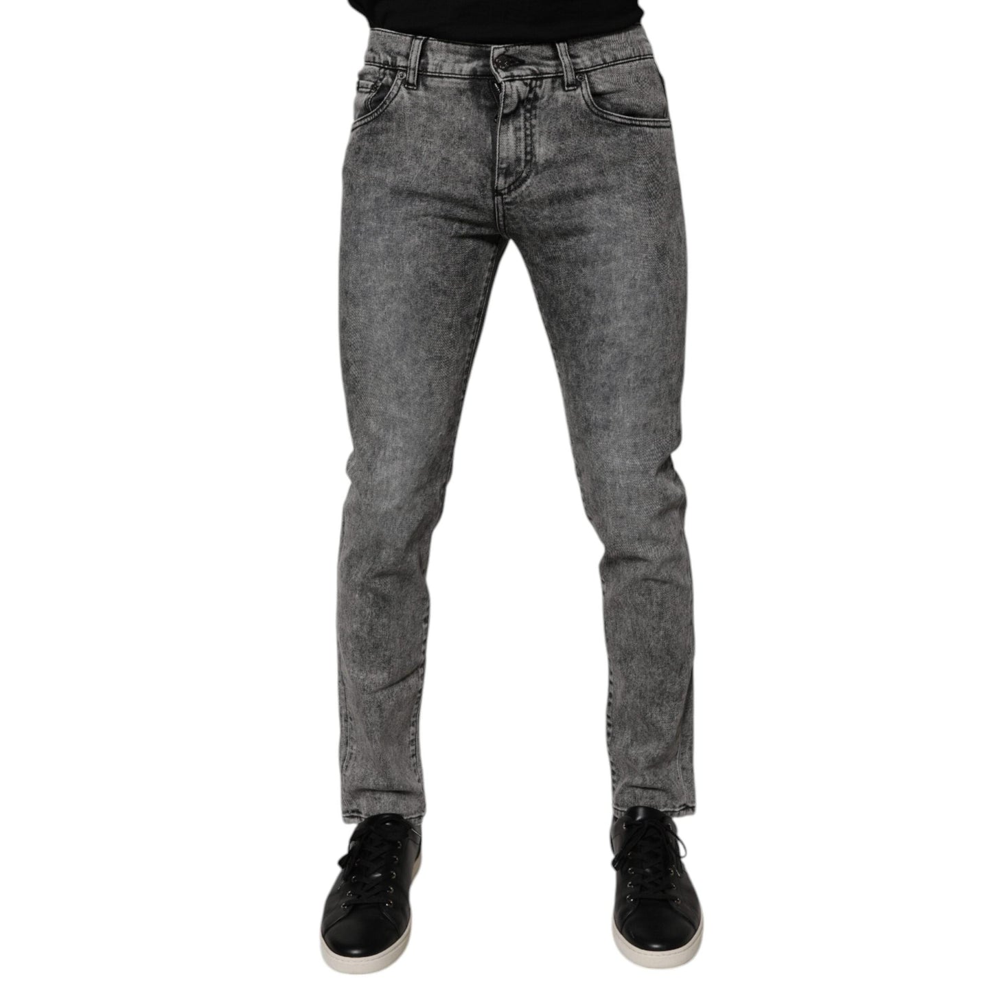 Dolce & Gabbana Dark Gray Washed Cotton Slim Fit Denim Jeans
