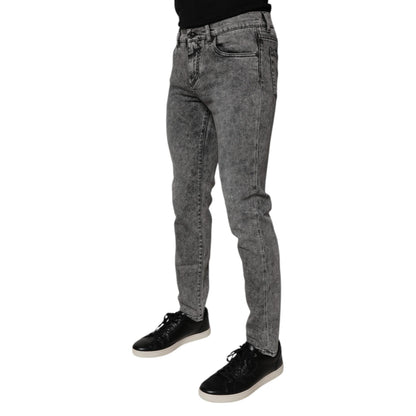 Dolce & Gabbana Dark Gray Washed Cotton Slim Fit Denim Jeans