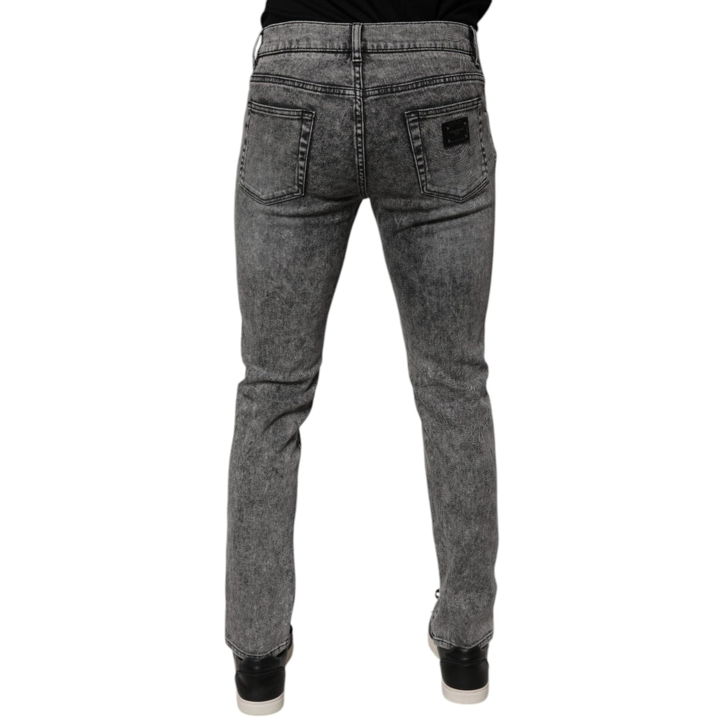 Dolce & Gabbana Dark Gray Washed Cotton Slim Fit Denim Jeans