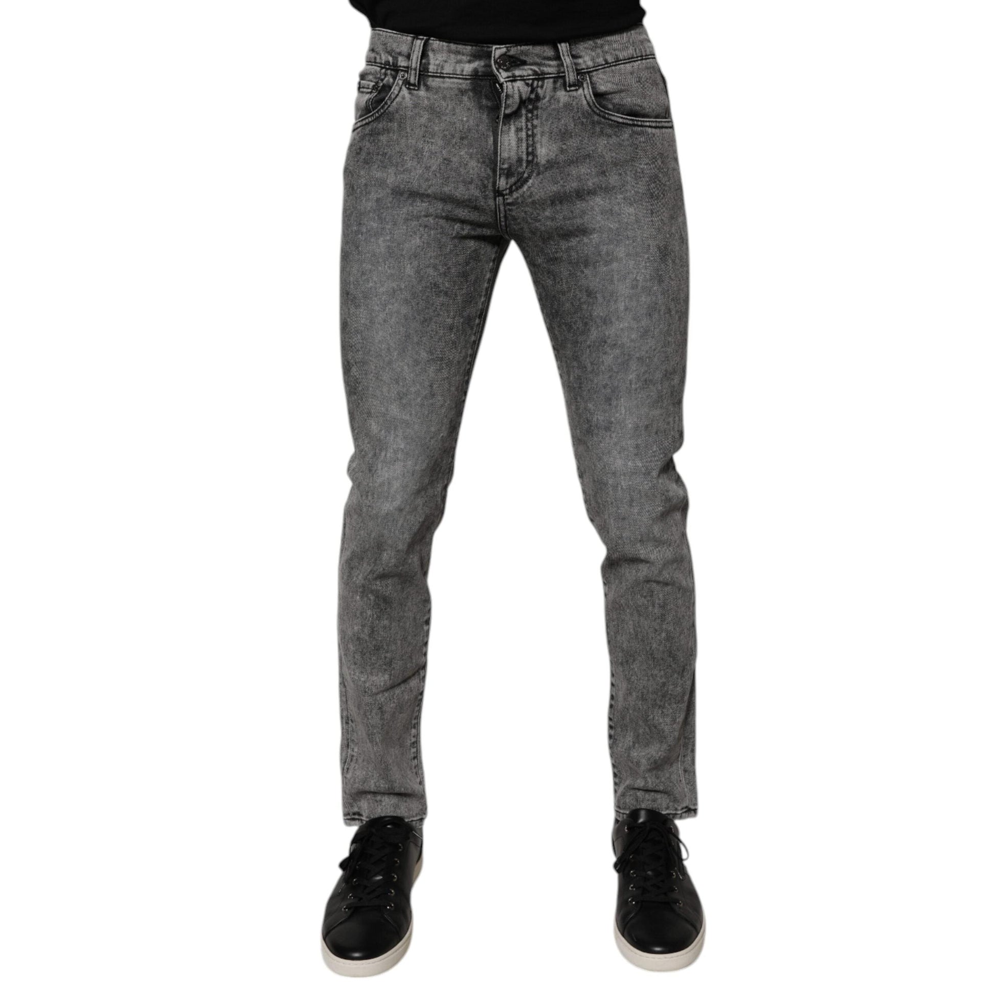 Dolce & Gabbana Dark Gray Washed Cotton Slim Fit Denim Jeans