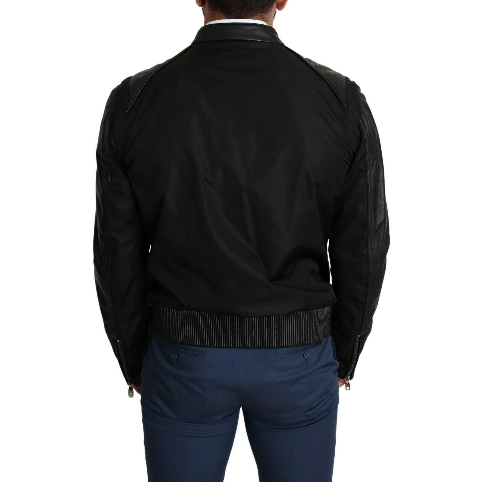 Dolce & Gabbana Elegant Black Bomber with Leather Accents