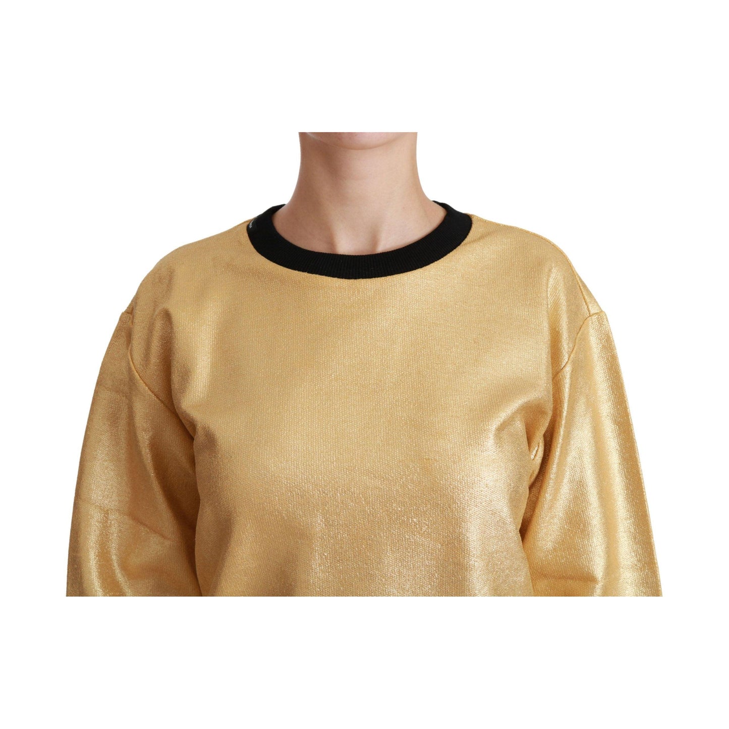 Dolce & Gabbana Gold Cotton Crewneck Pullover Sweater