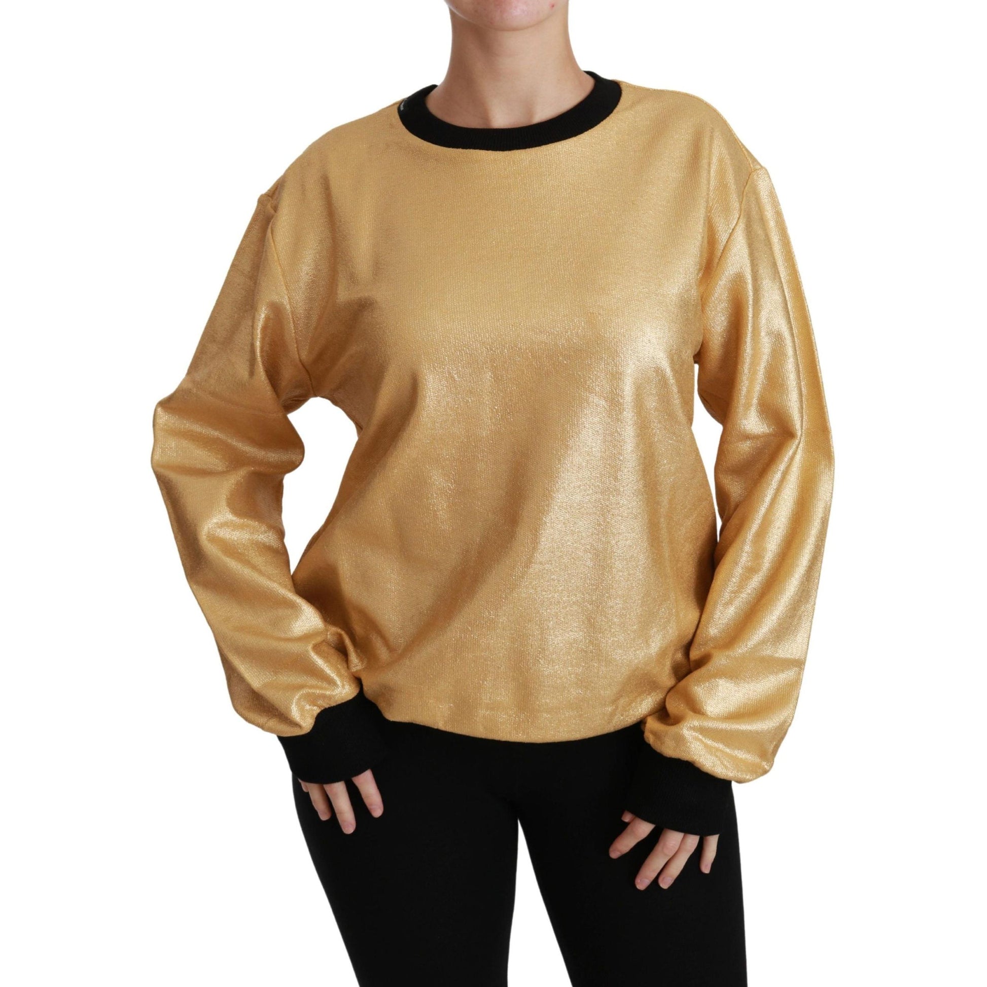 Dolce & Gabbana Gold Cotton Crewneck Pullover Sweater