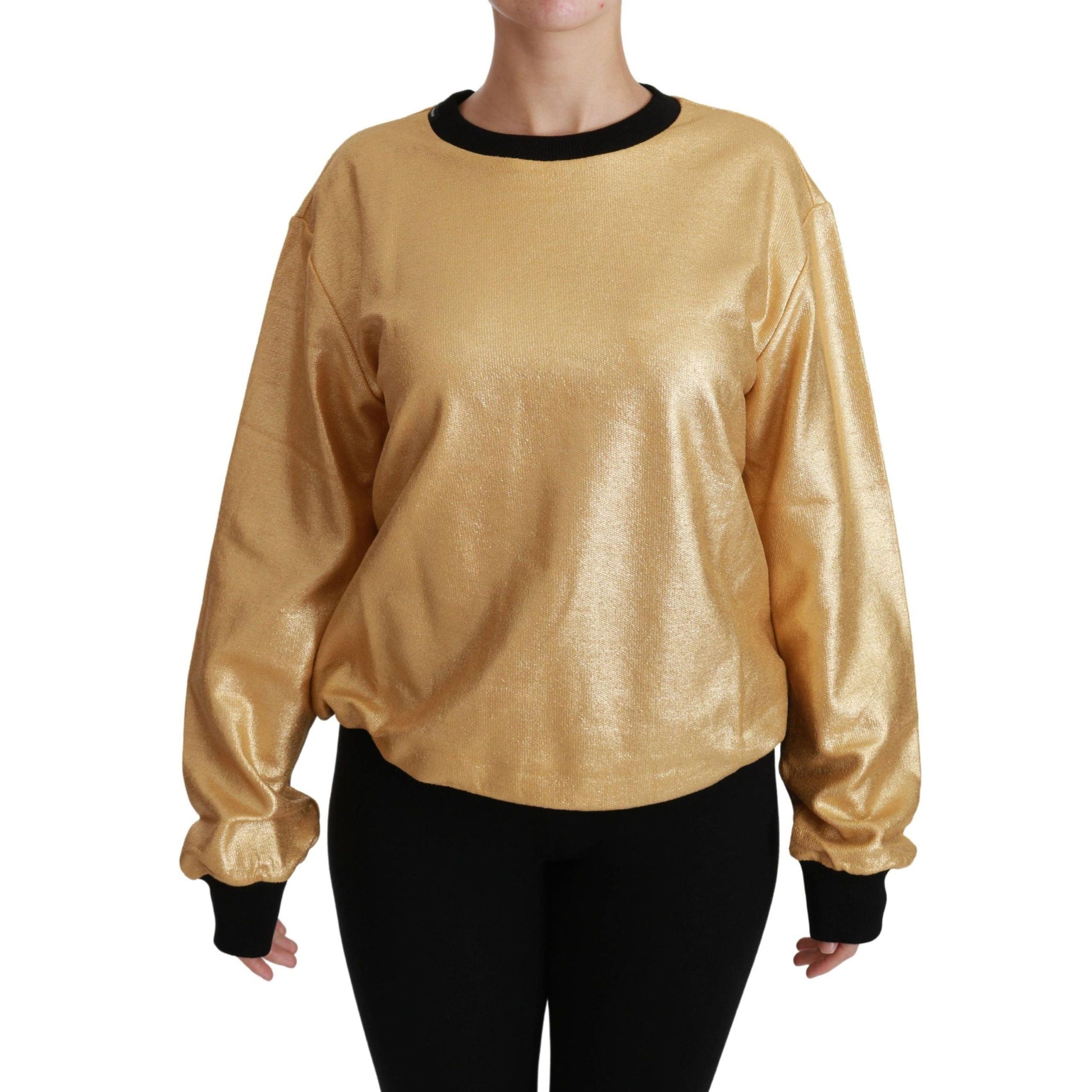 Dolce & Gabbana Gold Cotton Crewneck Pullover Sweater