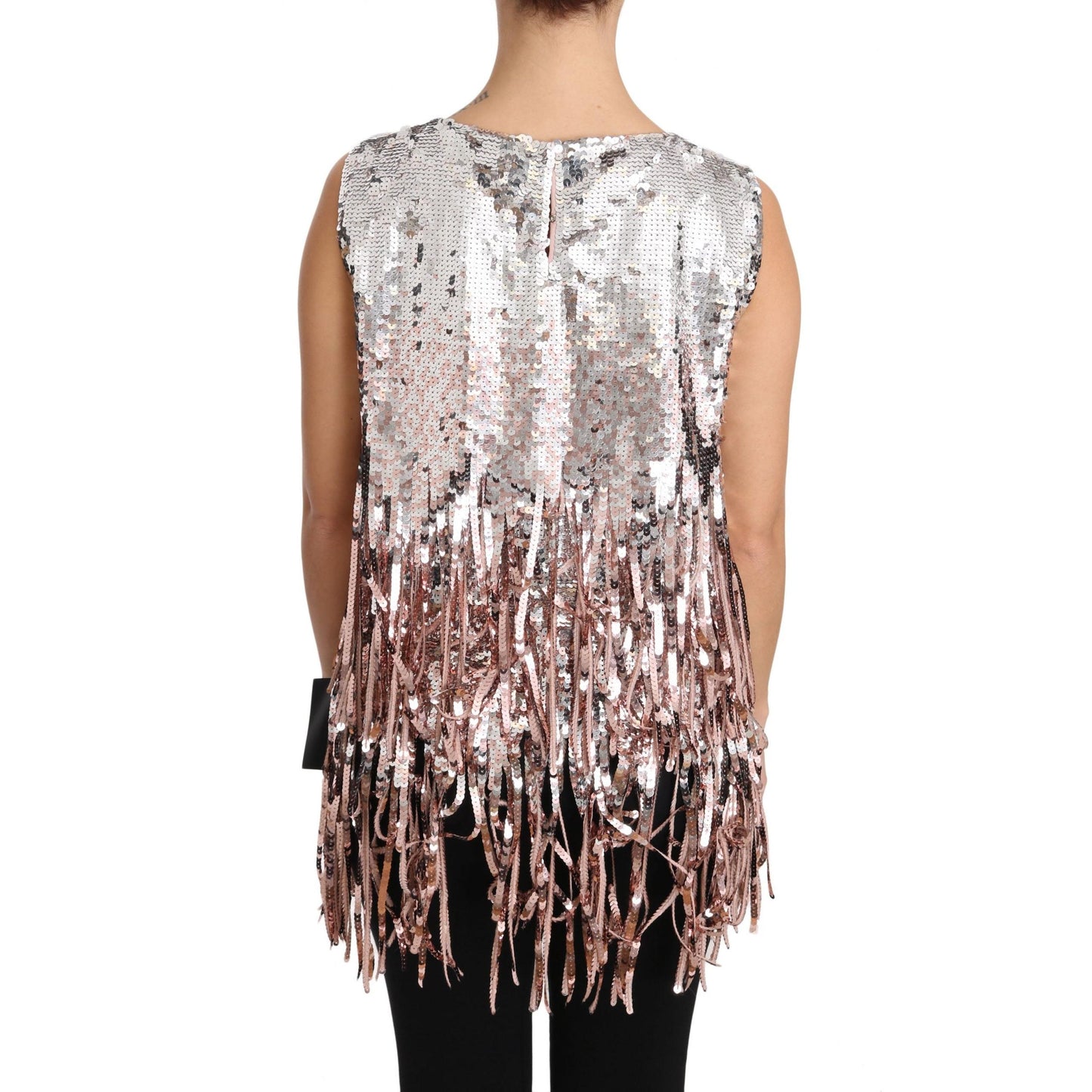 Dolce & Gabbana Golden Pink Sequined Fringe Tank Top