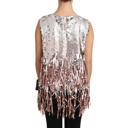 Dolce & Gabbana Golden Pink Sequined Fringe Tank Top