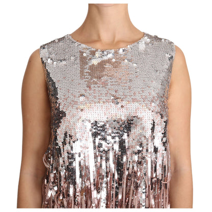 Dolce & Gabbana Golden Pink Sequined Fringe Tank Top