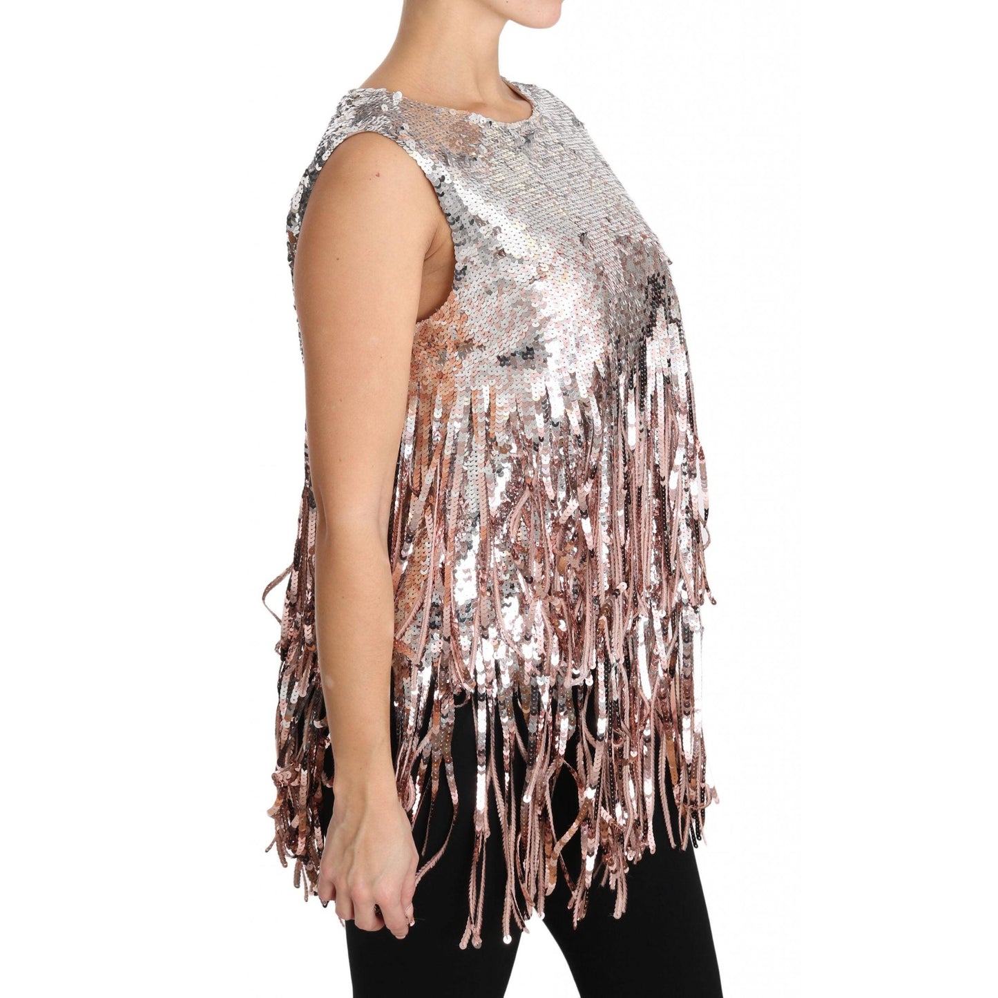 Dolce & Gabbana Golden Pink Sequined Fringe Tank Top