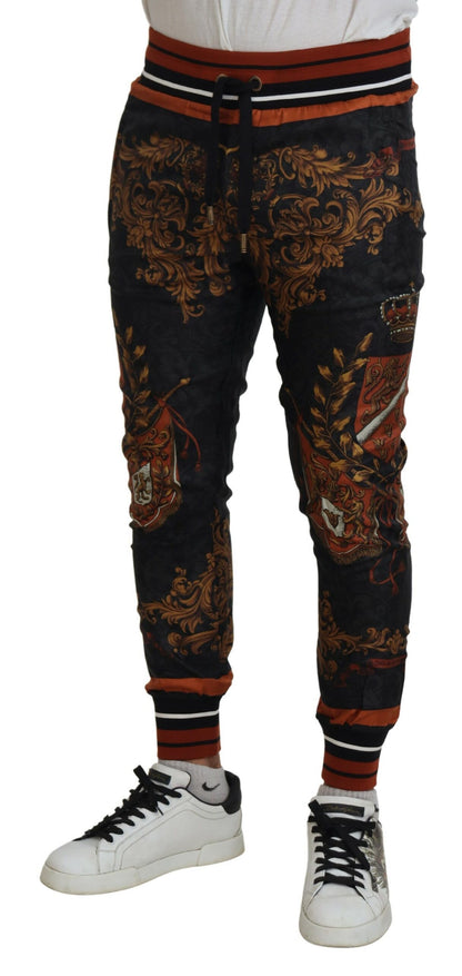 Dolce & Gabbana Grå Silke Baroque Crown Bukser & Jeans Sport Bukser & Jeans