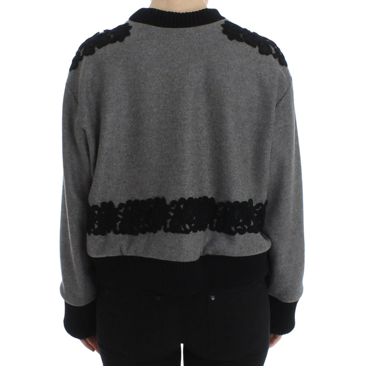 Dolce & Gabbana Gray Black Lace Wool Cashmere Sweater