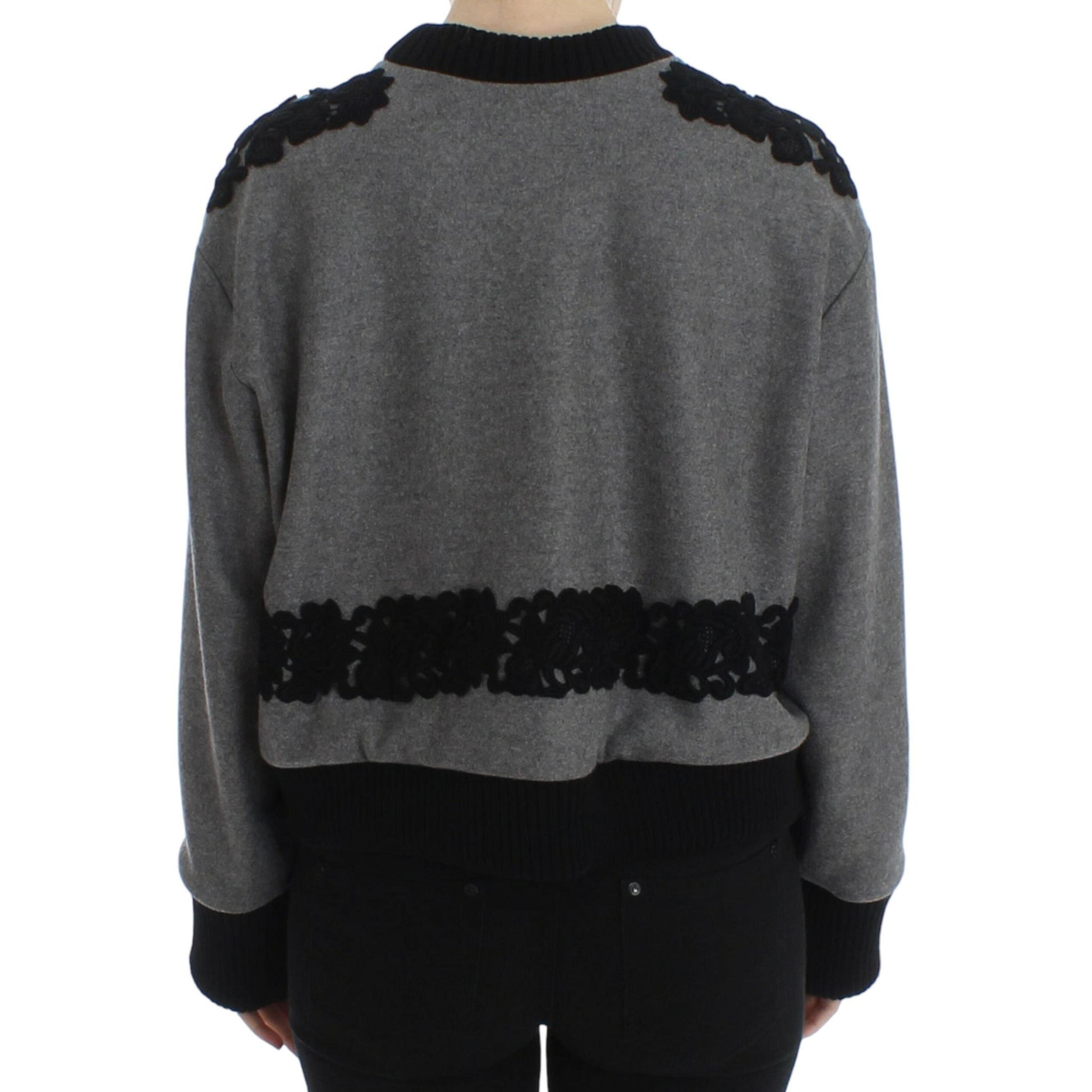 Dolce & Gabbana Gray Black Lace Wool Cashmere Sweater