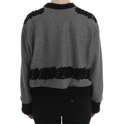 Dolce & Gabbana Gray Black Lace Wool Cashmere Sweater