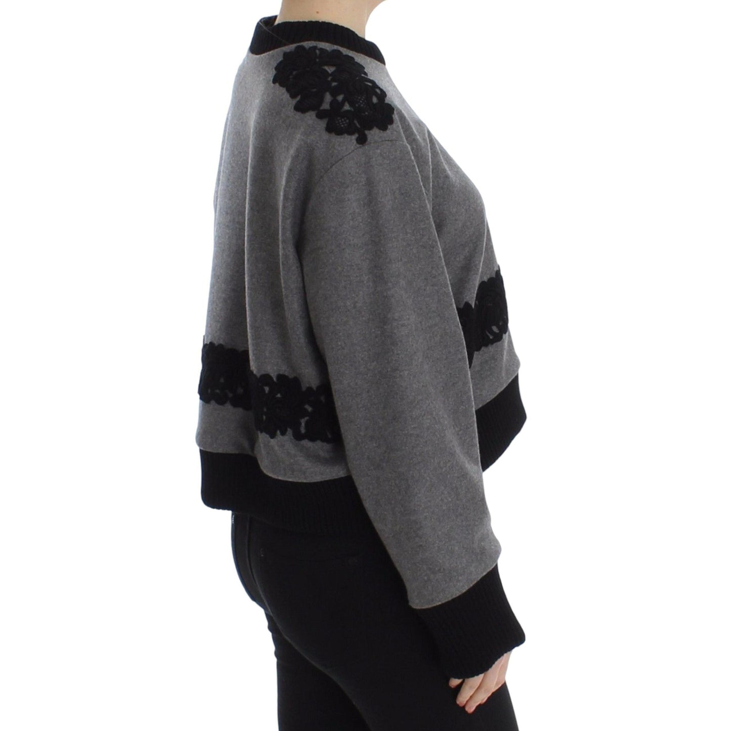 Dolce & Gabbana Gray Black Lace Wool Cashmere Sweater