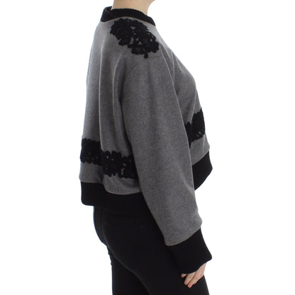 Dolce & Gabbana Gray Black Lace Wool Cashmere Sweater