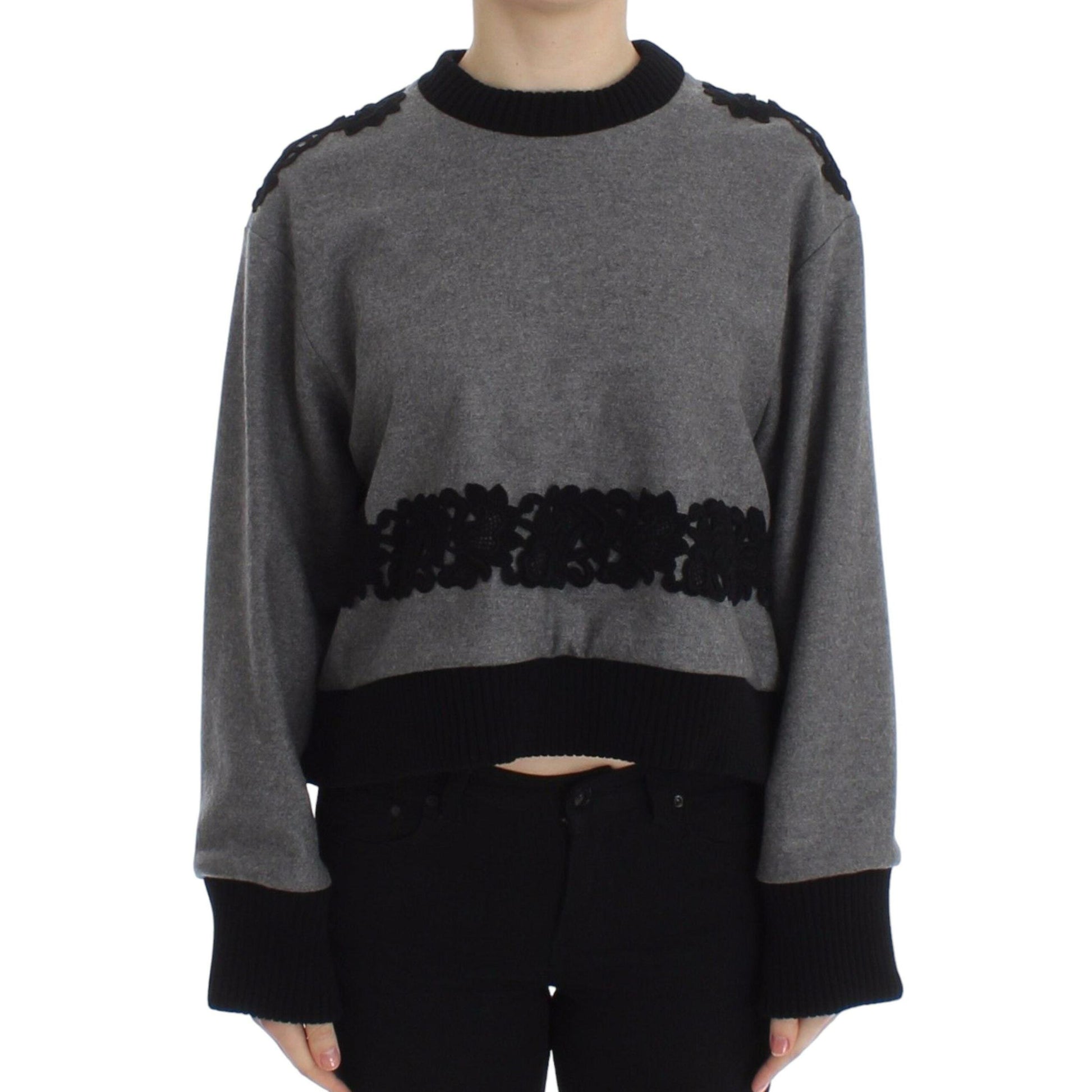 Dolce & Gabbana Gray Black Lace Wool Cashmere Sweater