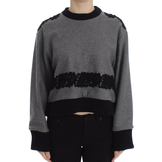 Dolce & Gabbana Gray Black Lace Wool Cashmere Sweater