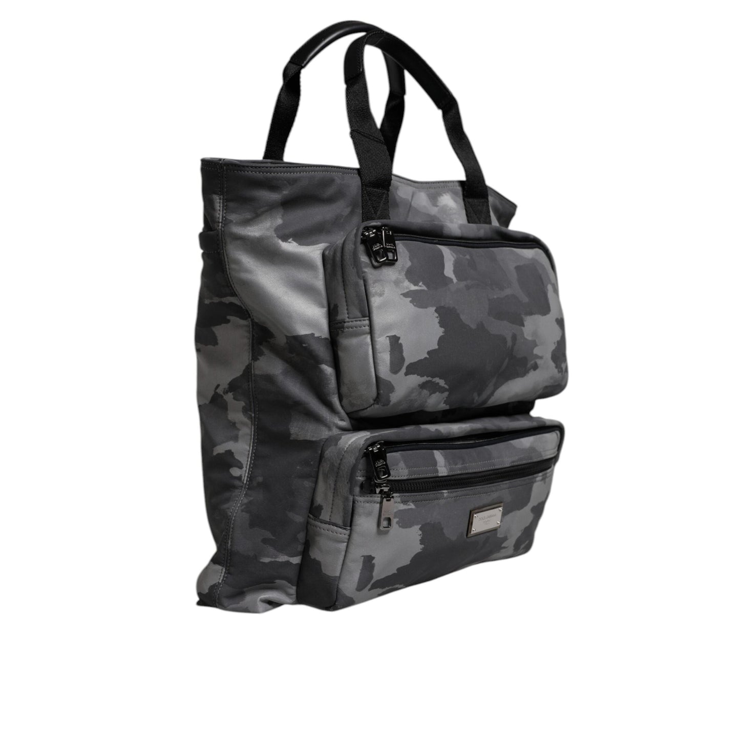 Dolce & Gabbana Gray Camo Cotton Multiple Compartments Tote Bag