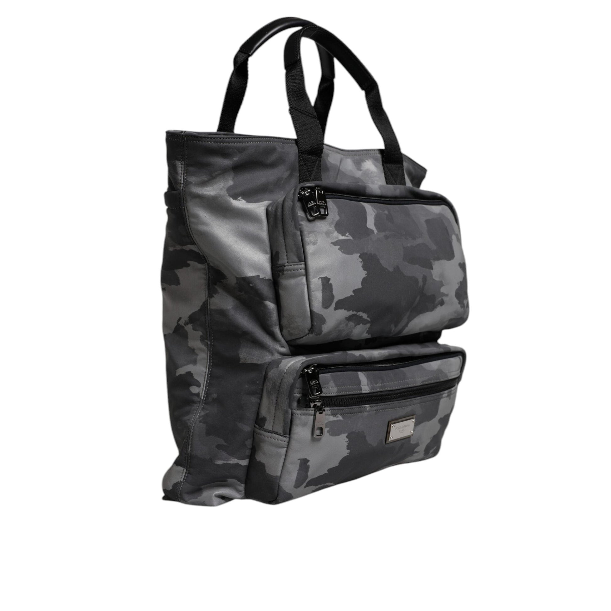 Dolce & Gabbana Gray Camo Cotton Multiple Compartments Tote Bag