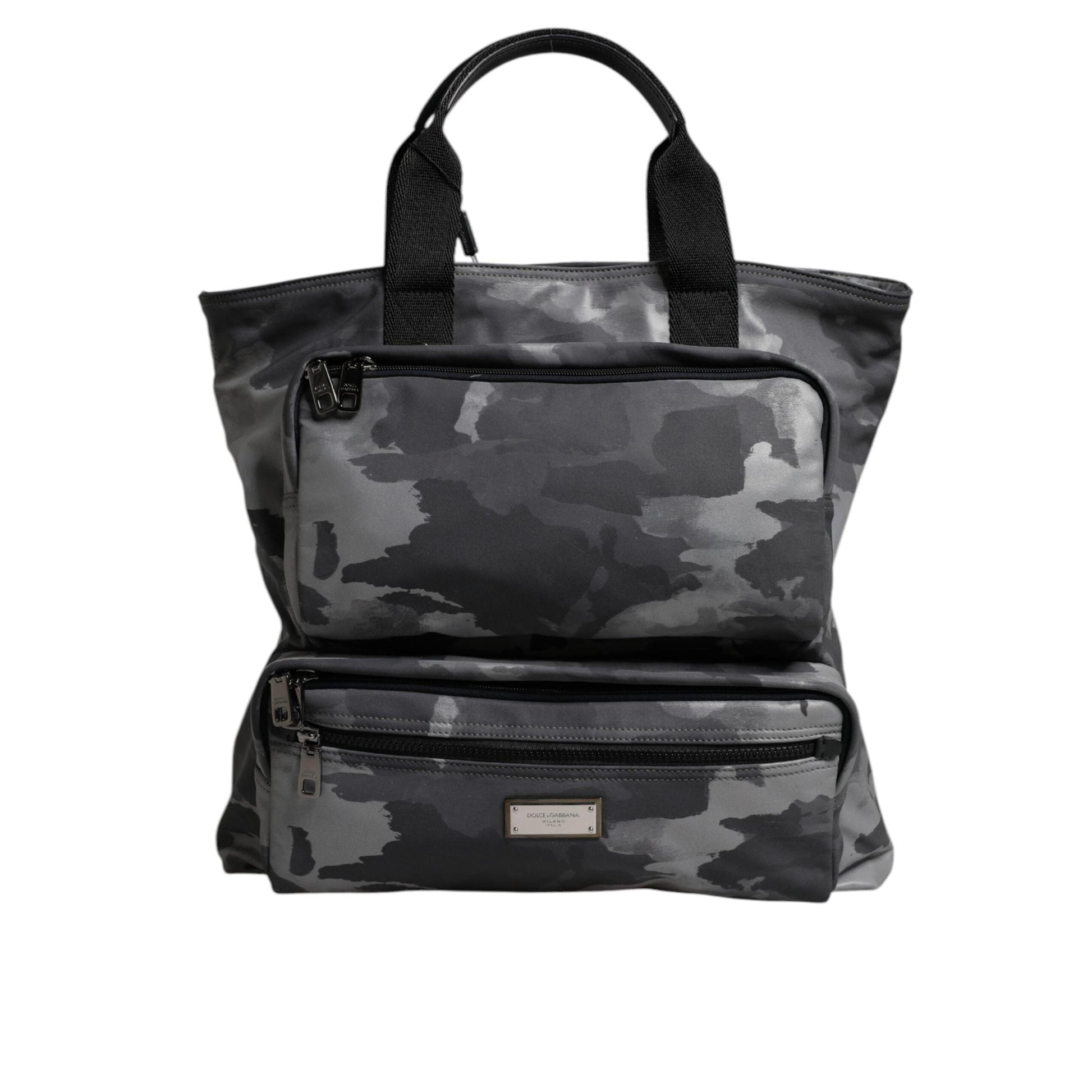 Dolce & Gabbana Gray Camo Cotton Multiple Compartments Tote Bag