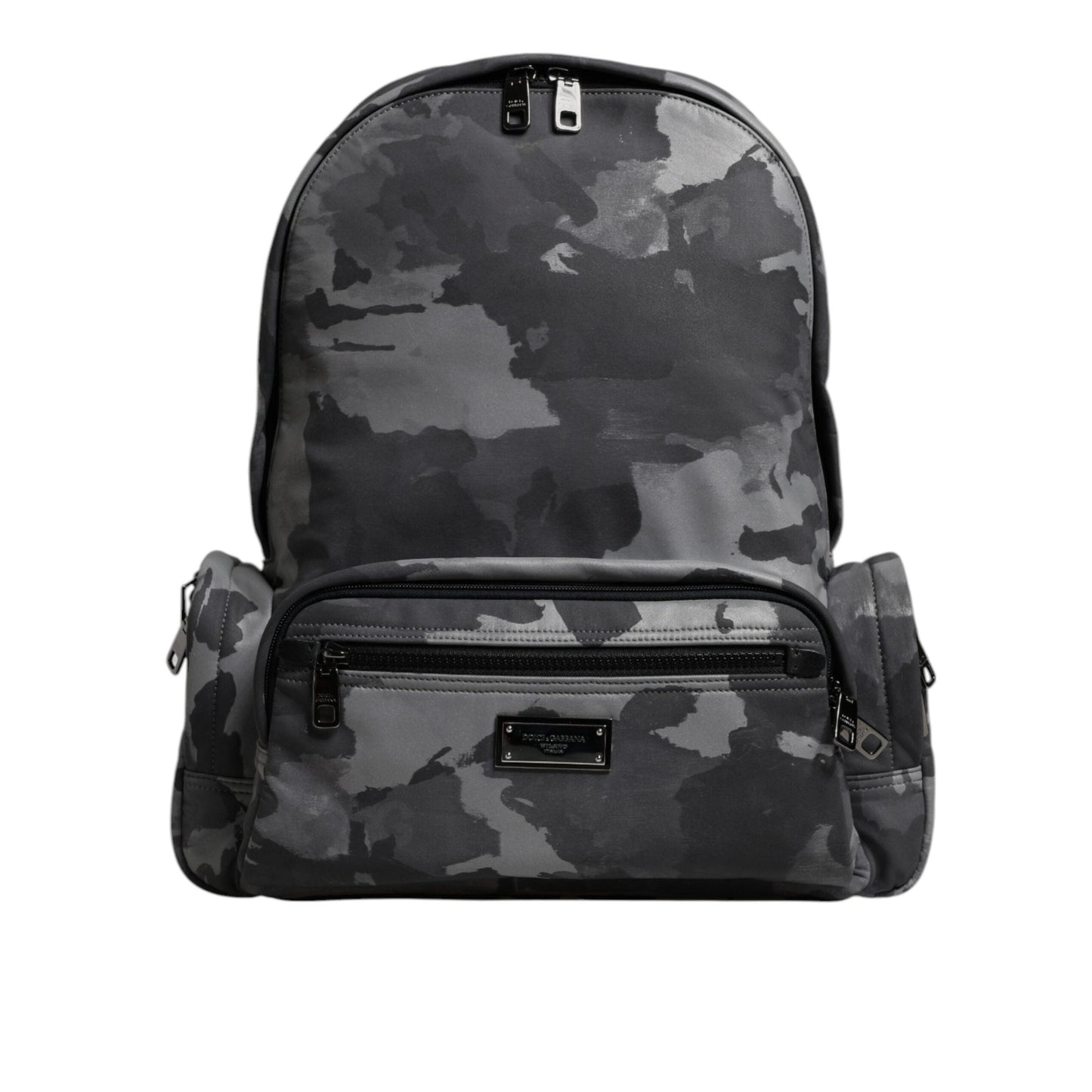 Dolce & Gabbana Gray Cotton Camouflage Logo Plaque Backpack Bag