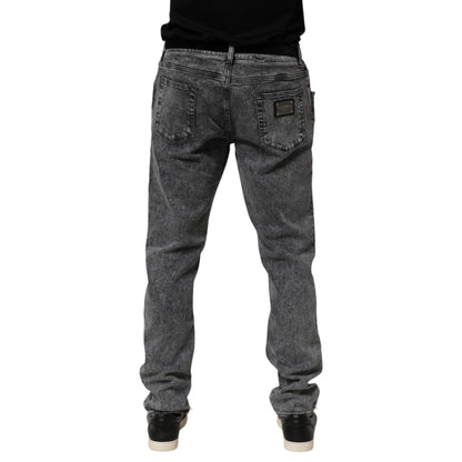 Dolce & Gabbana Gray Cotton Slim Fit Denim Trouser Jeans