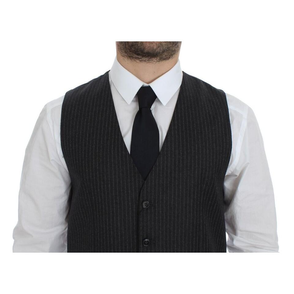 Dolce & Gabbana Gray Striped Wool Single Breasted Vest