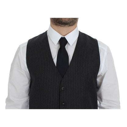 Dolce & Gabbana Gray Striped Wool Single Breasted Vest