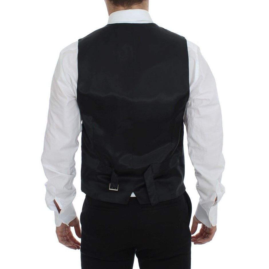 Dolce & Gabbana Gray Striped Wool Single Breasted Vest