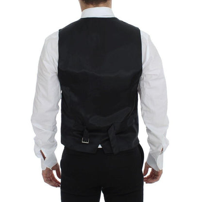 Dolce & Gabbana Gray Striped Wool Single Breasted Vest