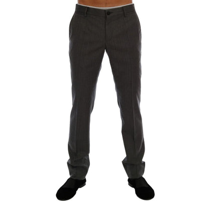 Dolce & Gabbana Gray Wool Striped Formal Pants