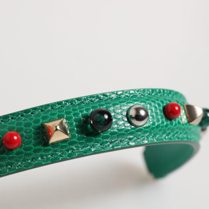 Dolce & Gabbana Green Embellished Leather Bag Handle Women Shoulder Strap