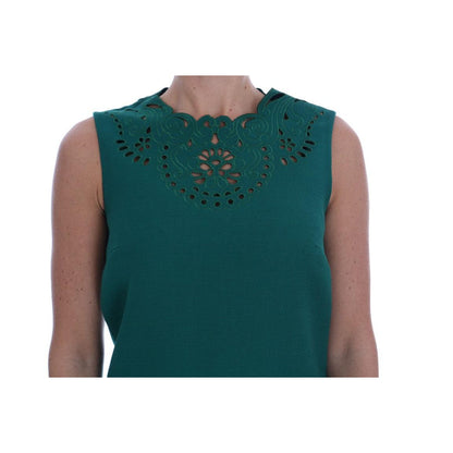 Dolce & Gabbana Green Floral Cutout Silk Wool Dress